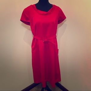 Merona Belted Dress With Pockets, Red, Size 16